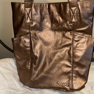 NICOLE RICHIE COLLECTION BRONZE FAUX SOFT LEATHER TRAVEL TOTE 2 SIDE POCKETS